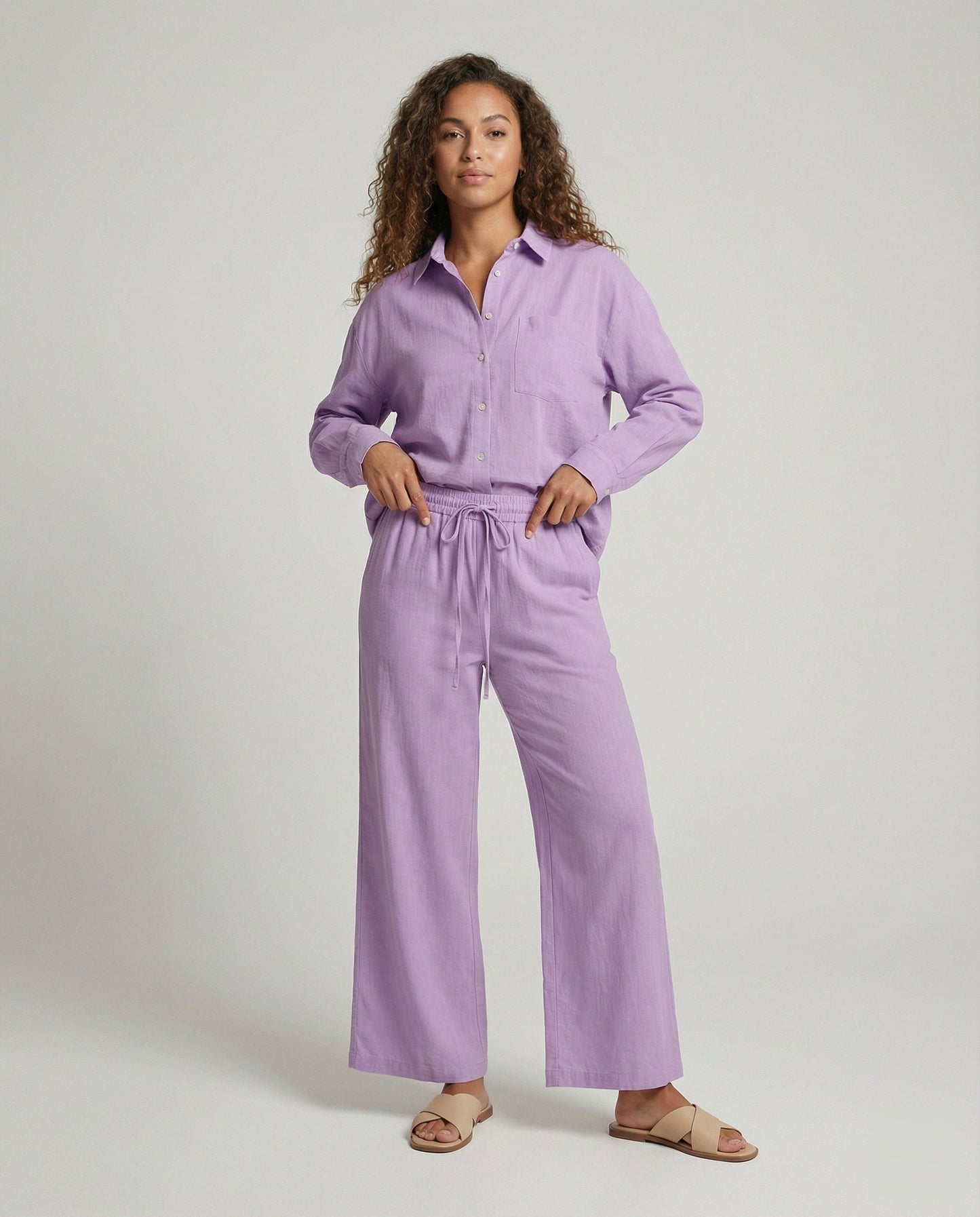 Damen Crêpe-Zweiteiler-Set mit Tunnelzug-Hose - Eveloria