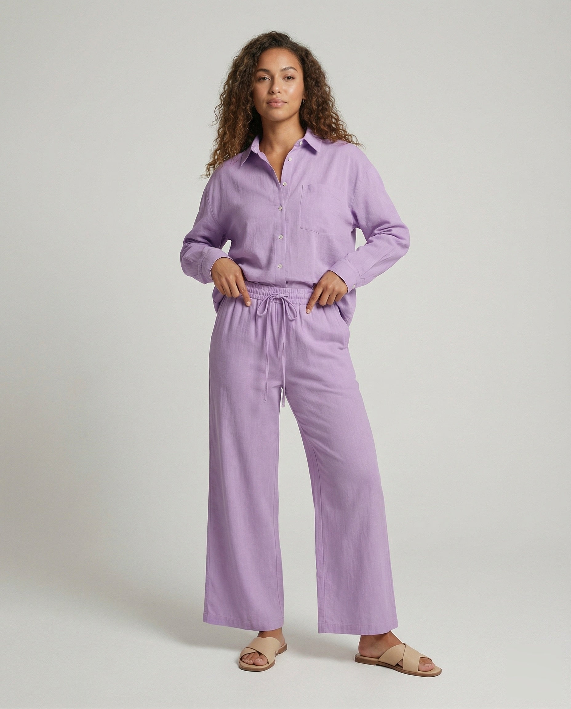 Damen Crêpe-Zweiteiler-Set mit Tunnelzug-Hose - Eveloria