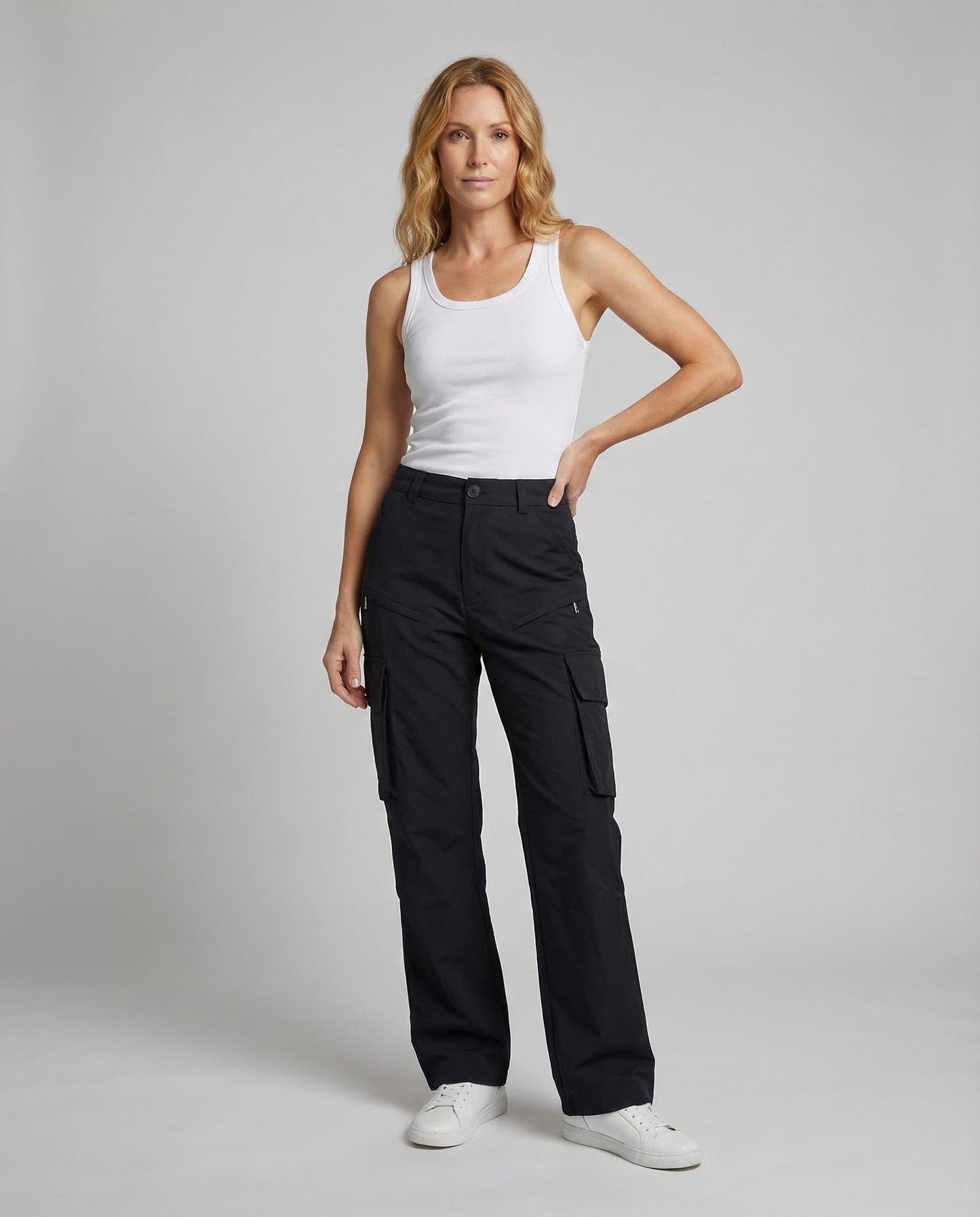 Damen Cargohose Reißverschluss Utility Stil Schwarz - Eveloria