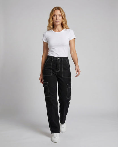 Damen Utility-Jeans Sichtbare Ziernähte - Eveloria