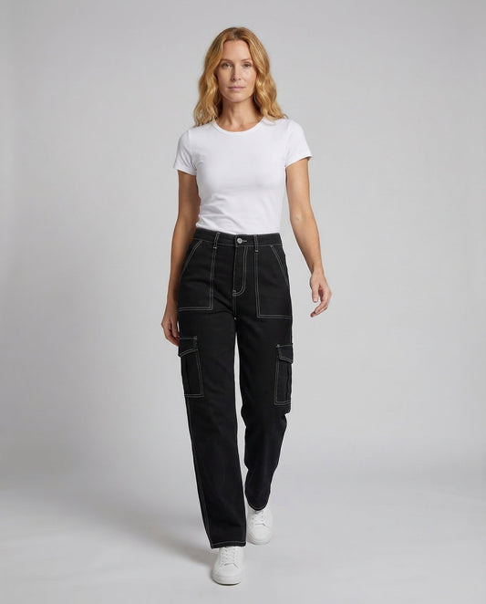 Damen Utility-Jeans Sichtbare Ziernähte - Eveloria