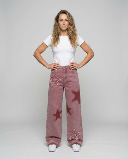 Damen Cropped Jeans Ausgefranster Saum Stern Applikation - Eveloria