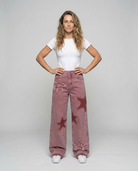 Damen Cropped Jeans Ausgefranster Saum Stern Applikation - Eveloria