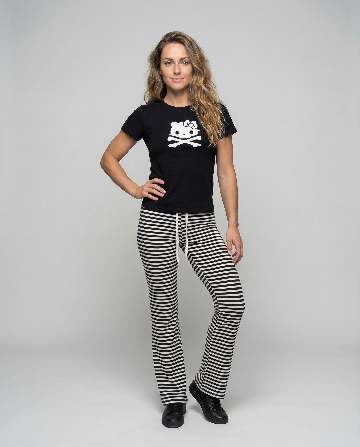 Damen Jerseyhose Rippstruktur Kordelzugbund Schwarz - Eveloria