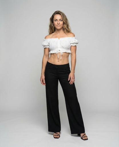 Damen Weite Palazzohose Satinoptik Taillengürtel - Eveloria