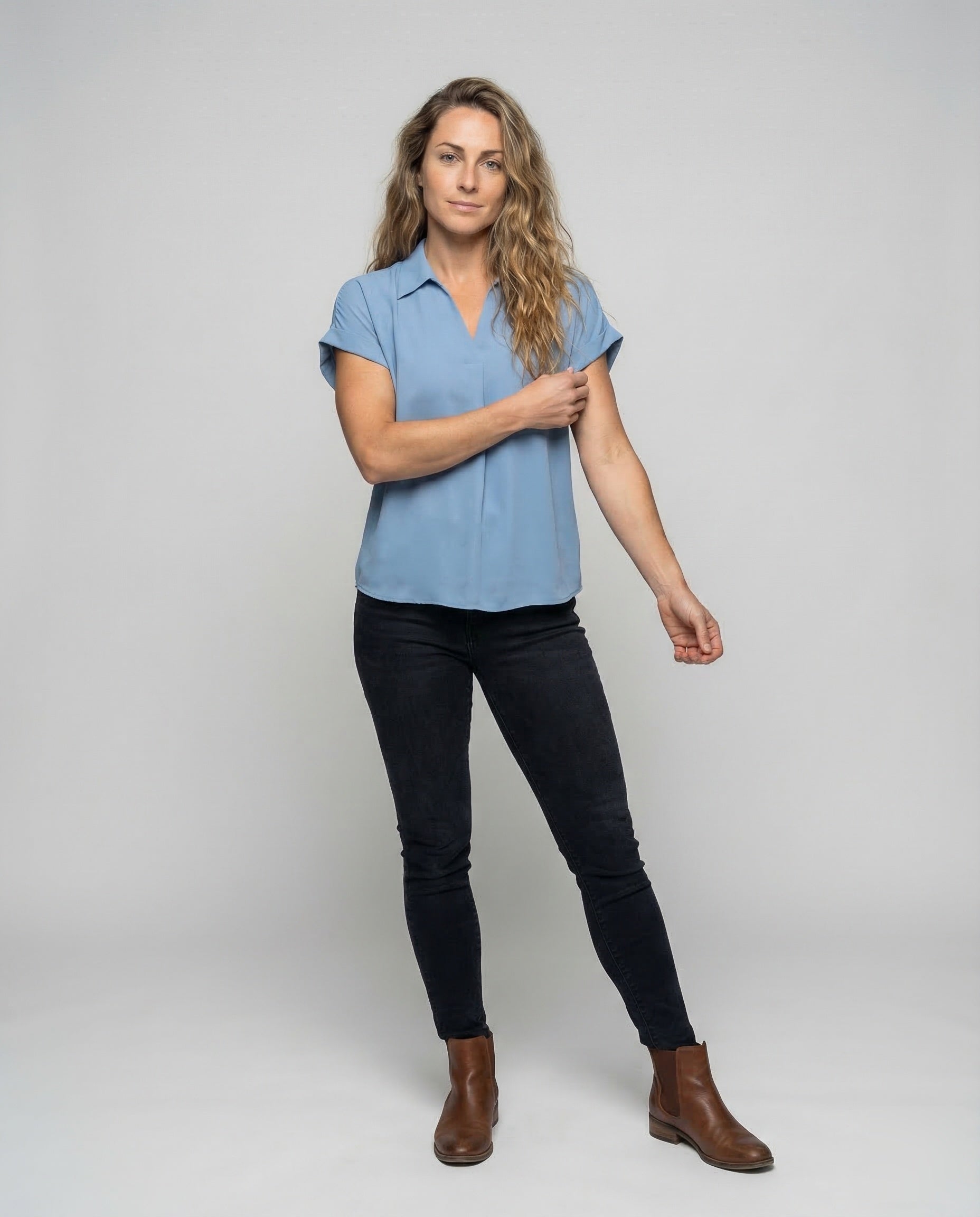 Damen Blusen- Kastig Wasserfall-Kragen - Eveloria