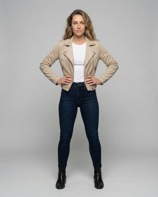 Damen Lederjacke Bikerstil mit Kapuze und Asymmetrischem - Eveloria