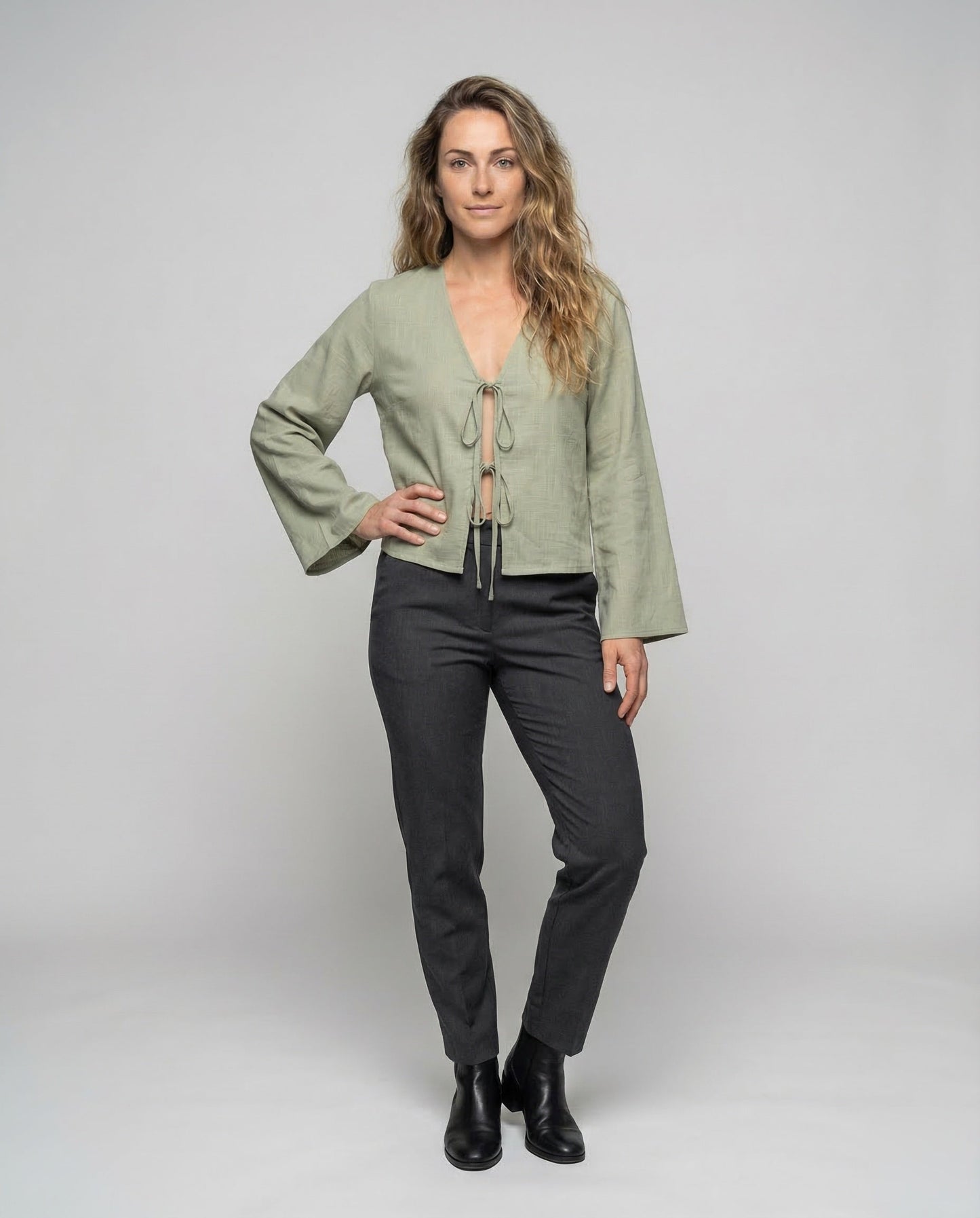 Damen Bluse Kurz Doppelbinde - Eveloria