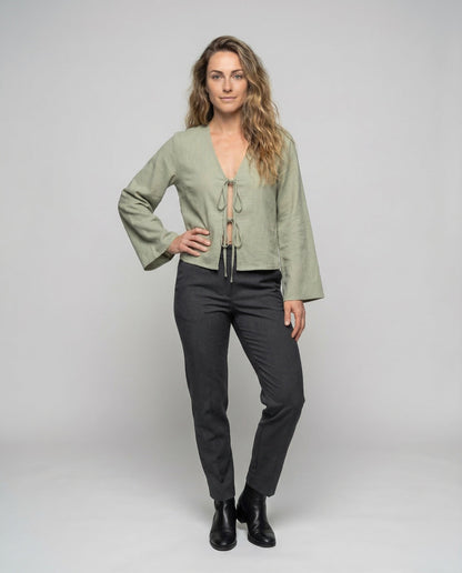 Damen Bluse Kurz Doppelbinde - Eveloria