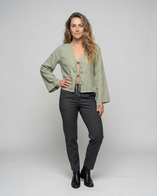 Damen Bluse Kurz Doppelbinde - Eveloria