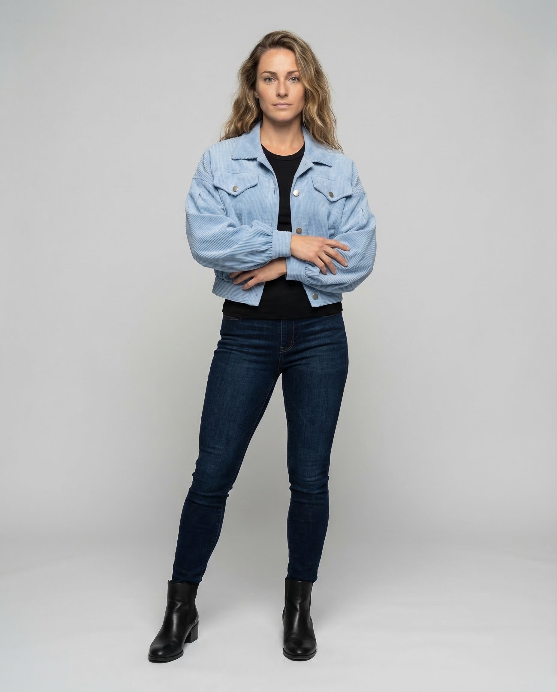 Damen Kurzjacke Cord Ballonärmel - Eveloria
