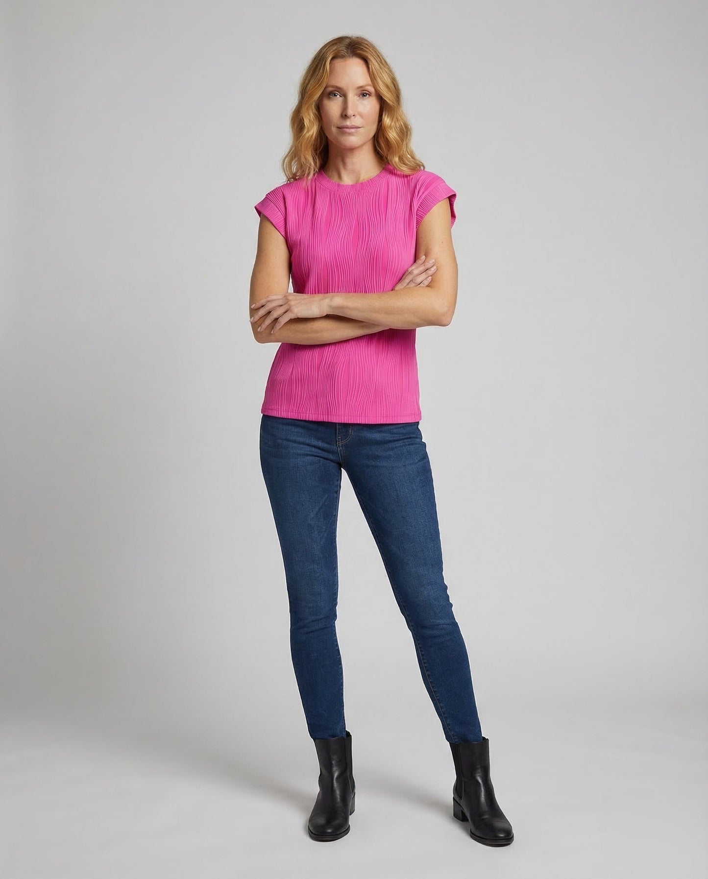 Damen Kurzarmshirt Rippoptik Wellenmuster - Eveloria
