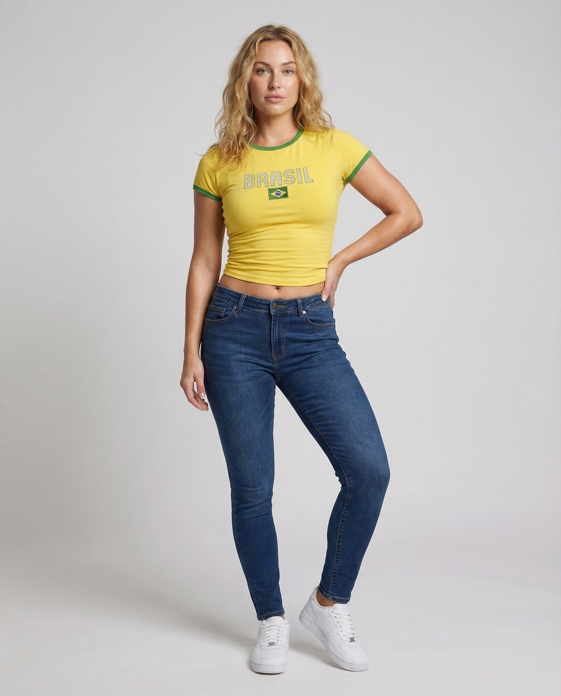 Damen Ringer T-Shirt Figurbetont Brasil Aufdruck - Eveloria