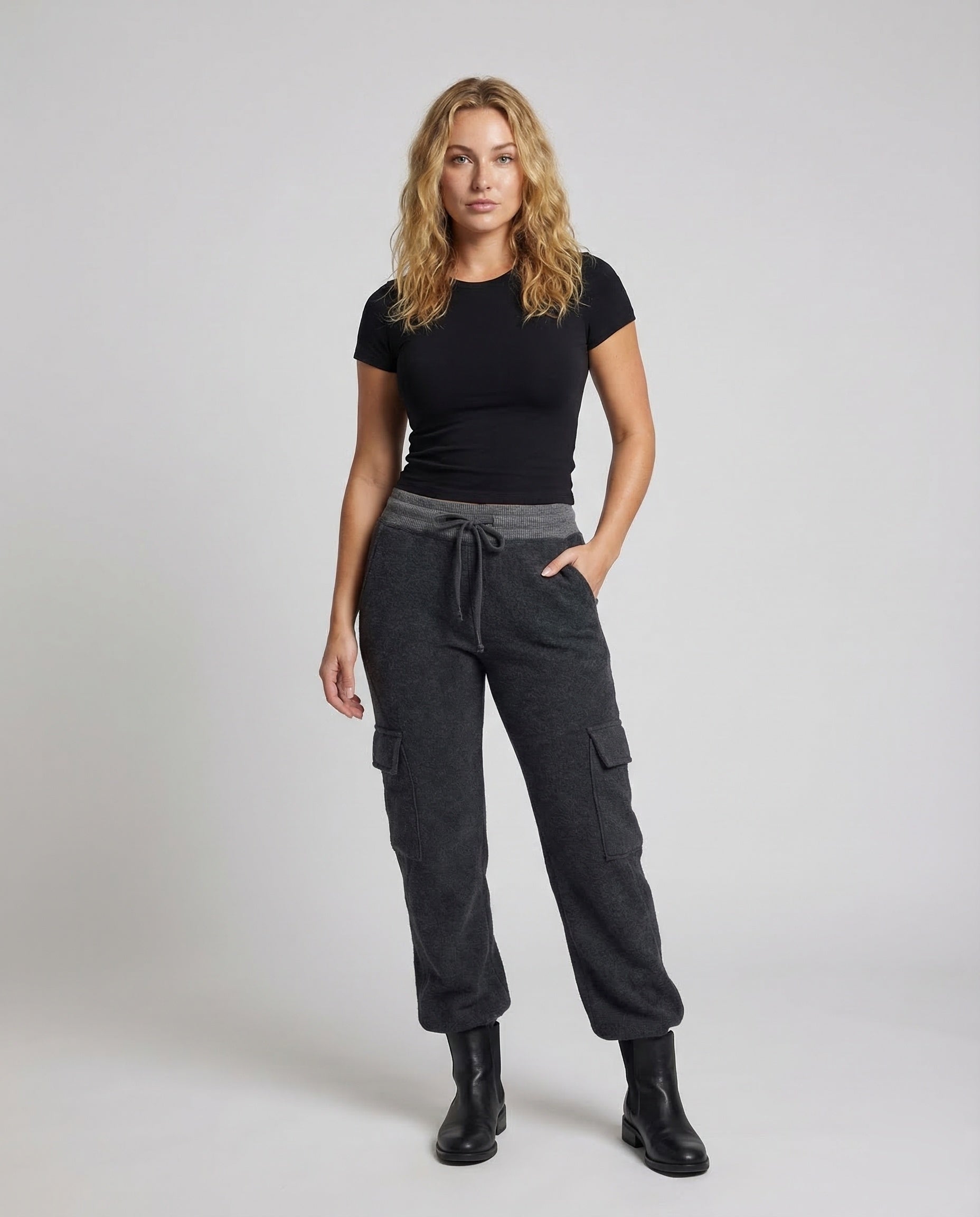Damen Cargohose Teddyfleece Weites Bein - Eveloria
