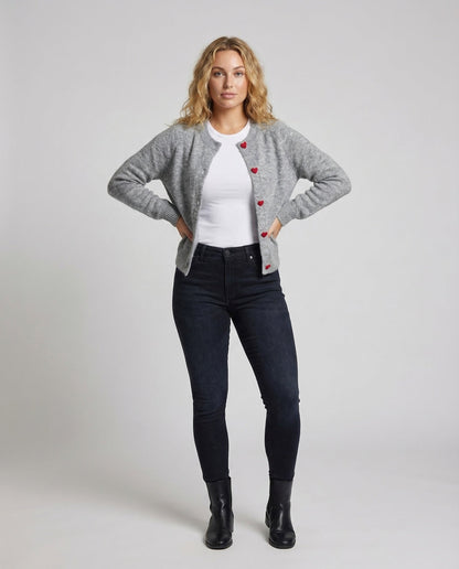 Damen Strickcardigan Mohair-Mix Herzknöpfe Beige - Eveloria