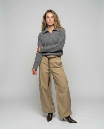 Damen Cargo-Hose Workwear-Style mit Ring-Kordel - Eveloria