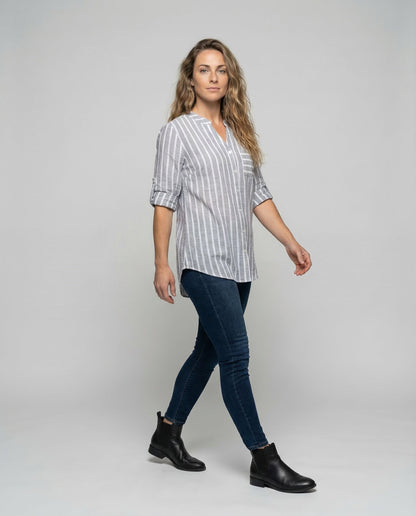 Damen Leinenbluse Oversize High-Low-Saum Weiß - Eveloria