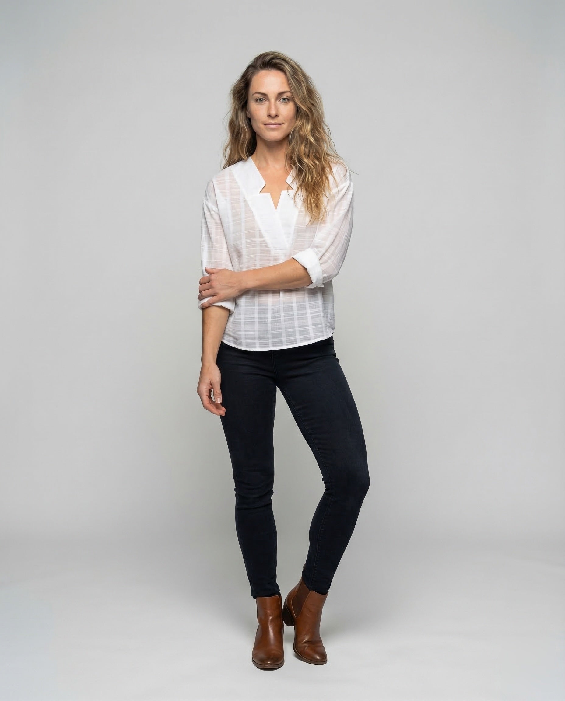Damen Bluse Leinenoptik V-Ausschnitt Wickellook - Eveloria