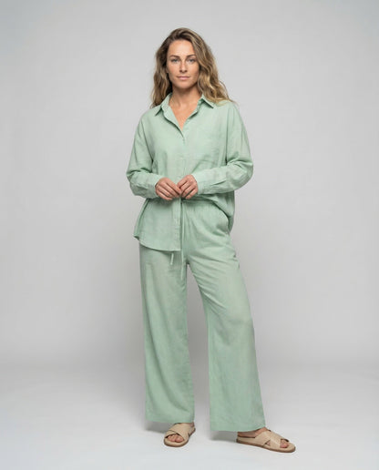 Damen Leinenhose Weitbein Optik Zweiteiler - Eveloria