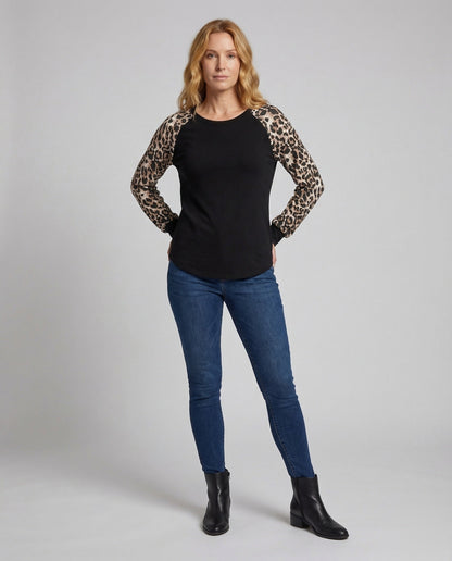 Damen Sweatshirt Leopardenmuster Ärmel - Eveloria