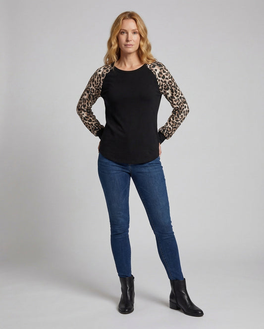 Damen Sweatshirt Leopardenmuster Ärmel - Eveloria