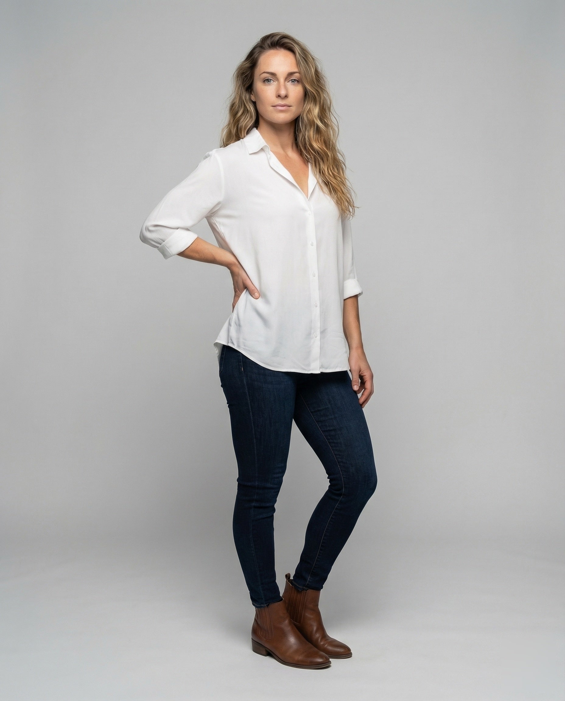 Damen Leichte Hemdbluse Mit Umschlagärmeln - Eveloria