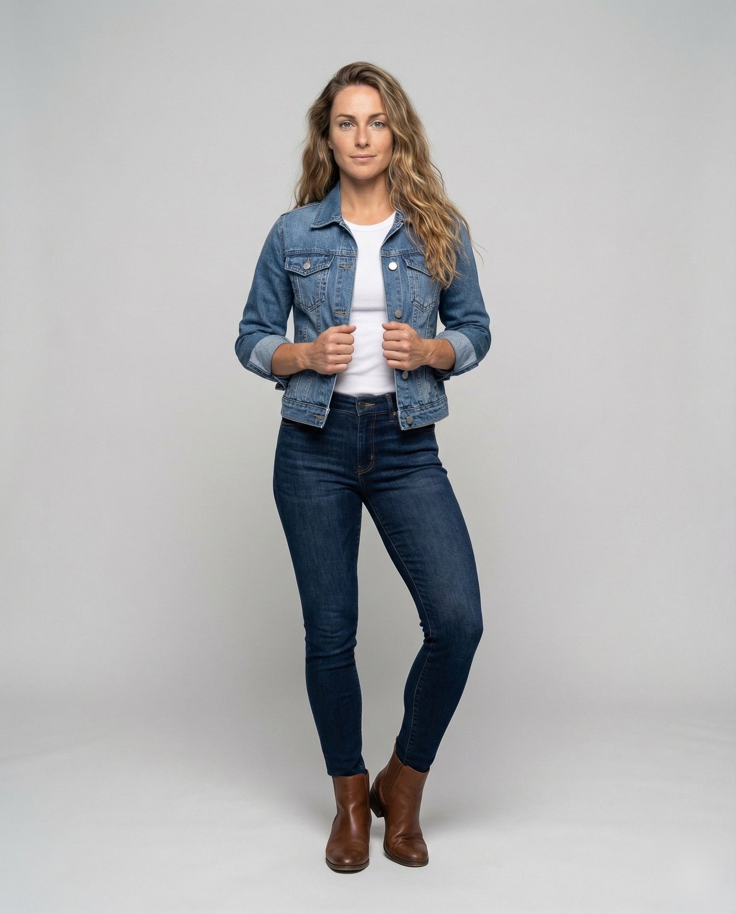 Damen Denimjacke Dreiviertelärmel Kastig Blau - Eveloria