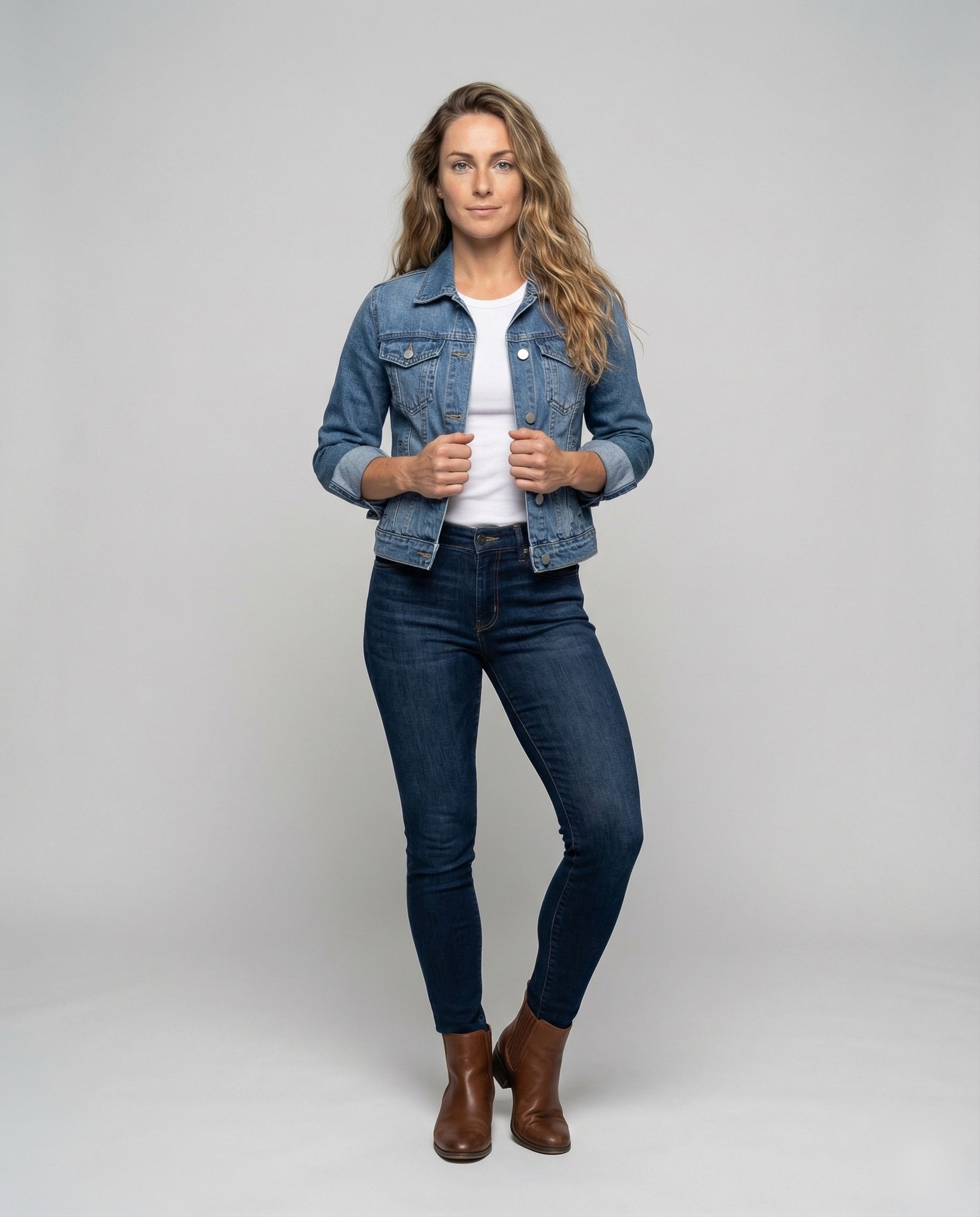 Damen Denimjacke Dreiviertelärmel Kastig Blau - Eveloria