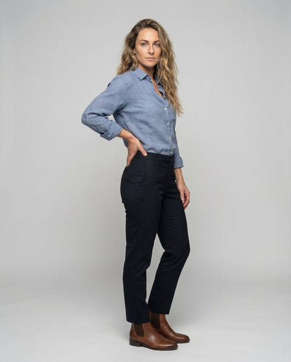 Damen Leinenbluse Mit Brusttasche Leicht - Eveloria