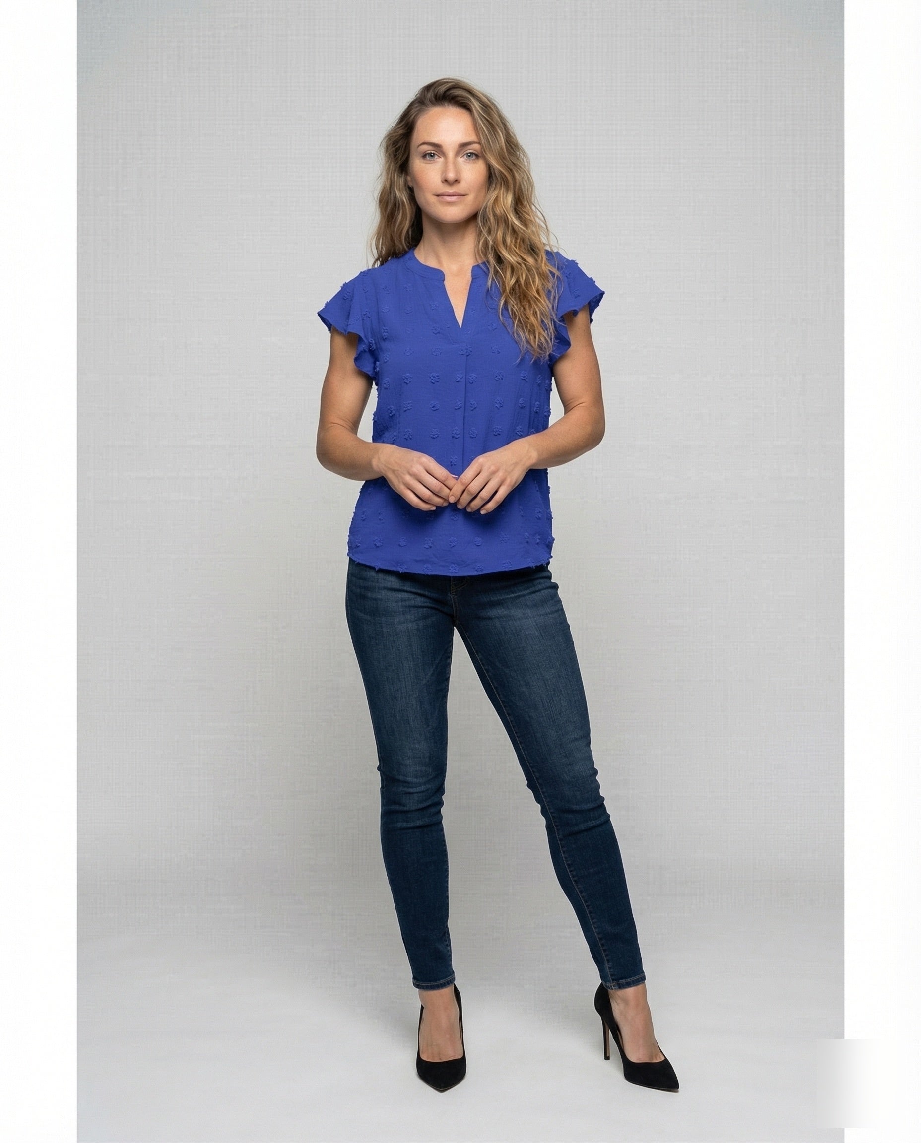 Damen Blusenshirt Noppenstruktur Volantärmel - Eveloria