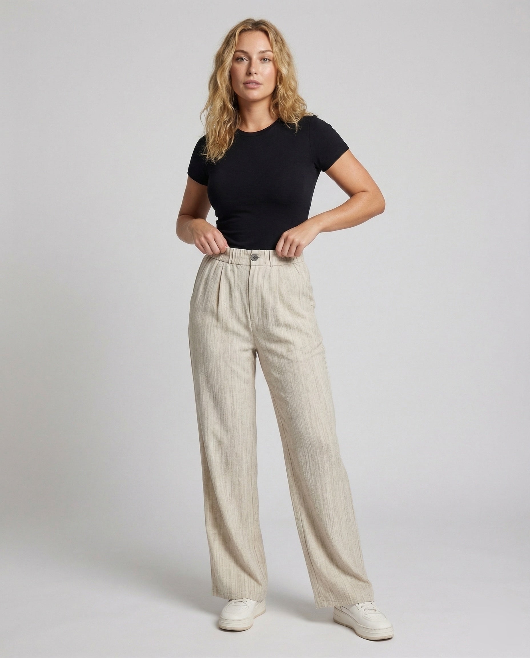 Damen Leinenhose Weites Bein Faltenlook - Eveloria