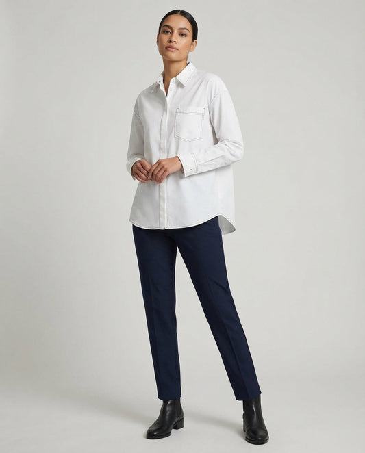 Damen Bluse Kontraststiche Weiß - Eveloria