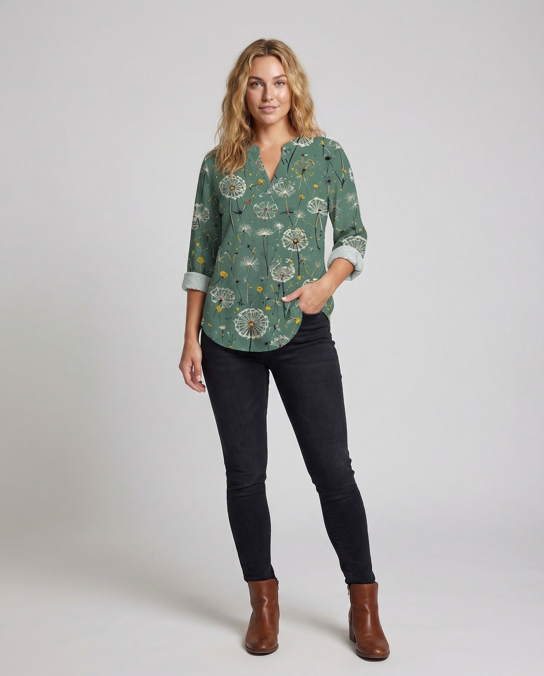 Damen Tunika Bluse Pusteblumen Print - Eveloria