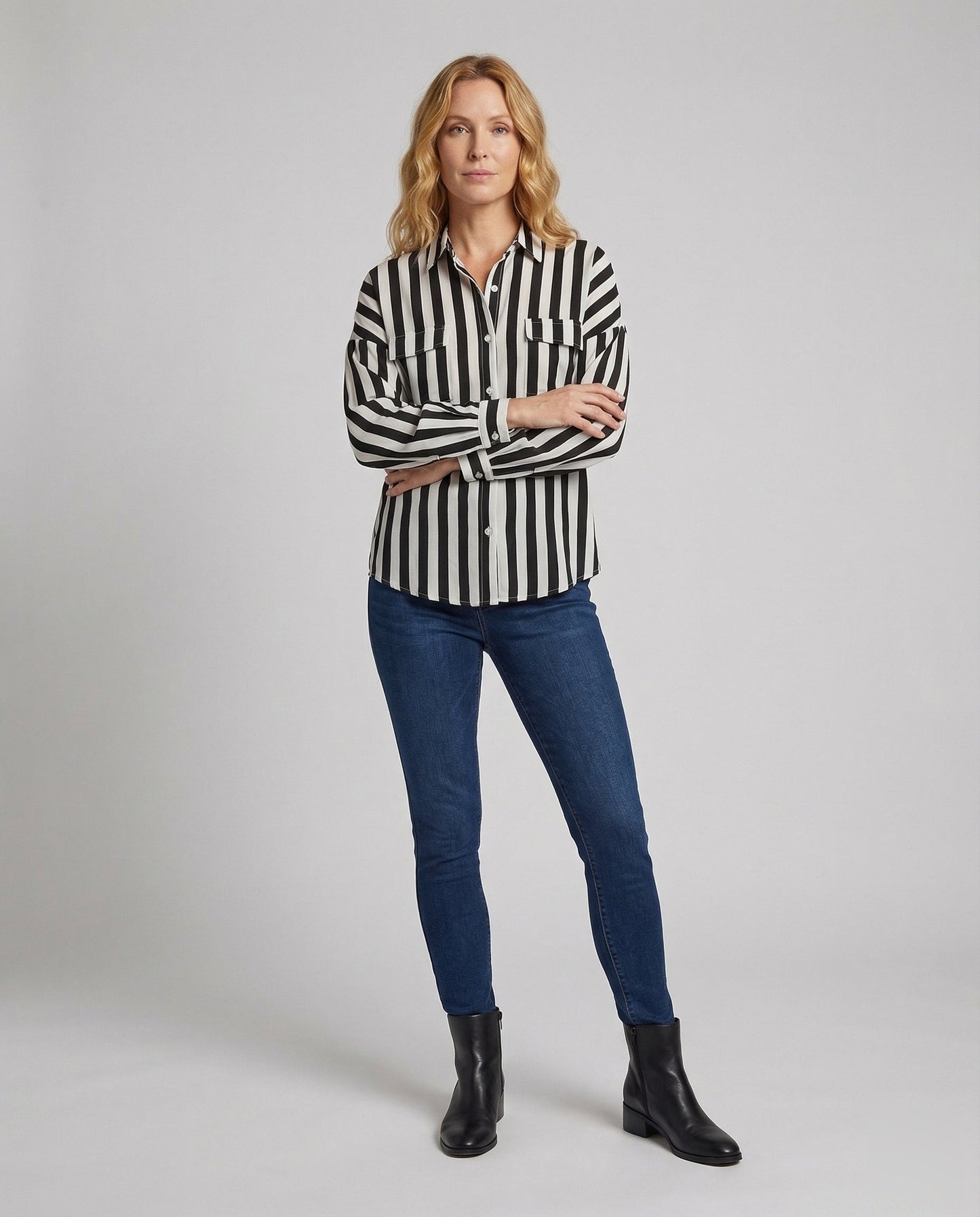 Damen Hemdbluse Gestreift Ballonärmel - Eveloria