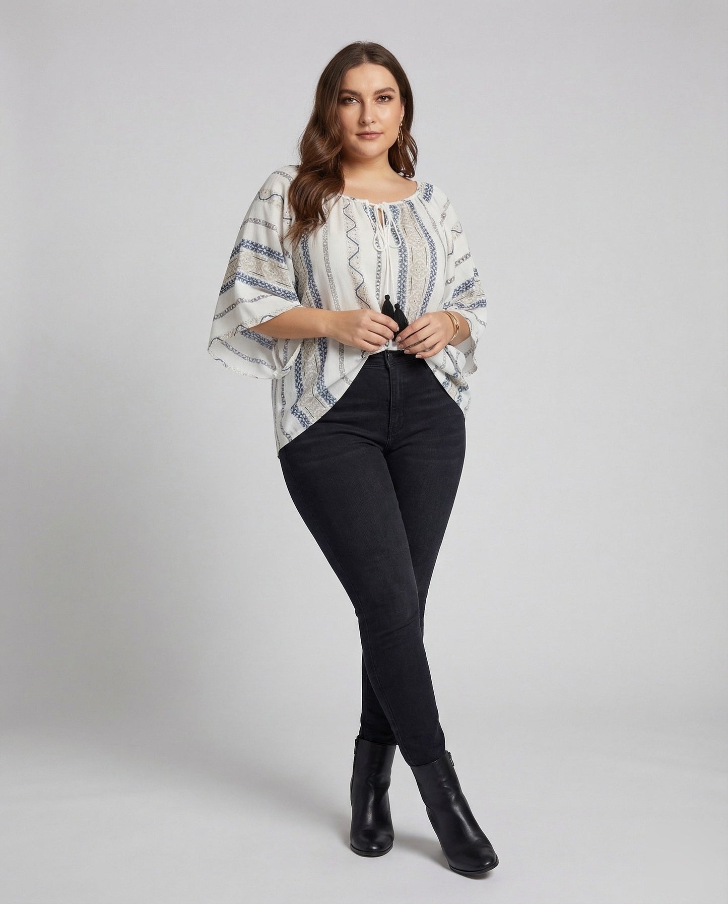 Damen Tunika Boho-Stil Kordelzug Quasten - Eveloria