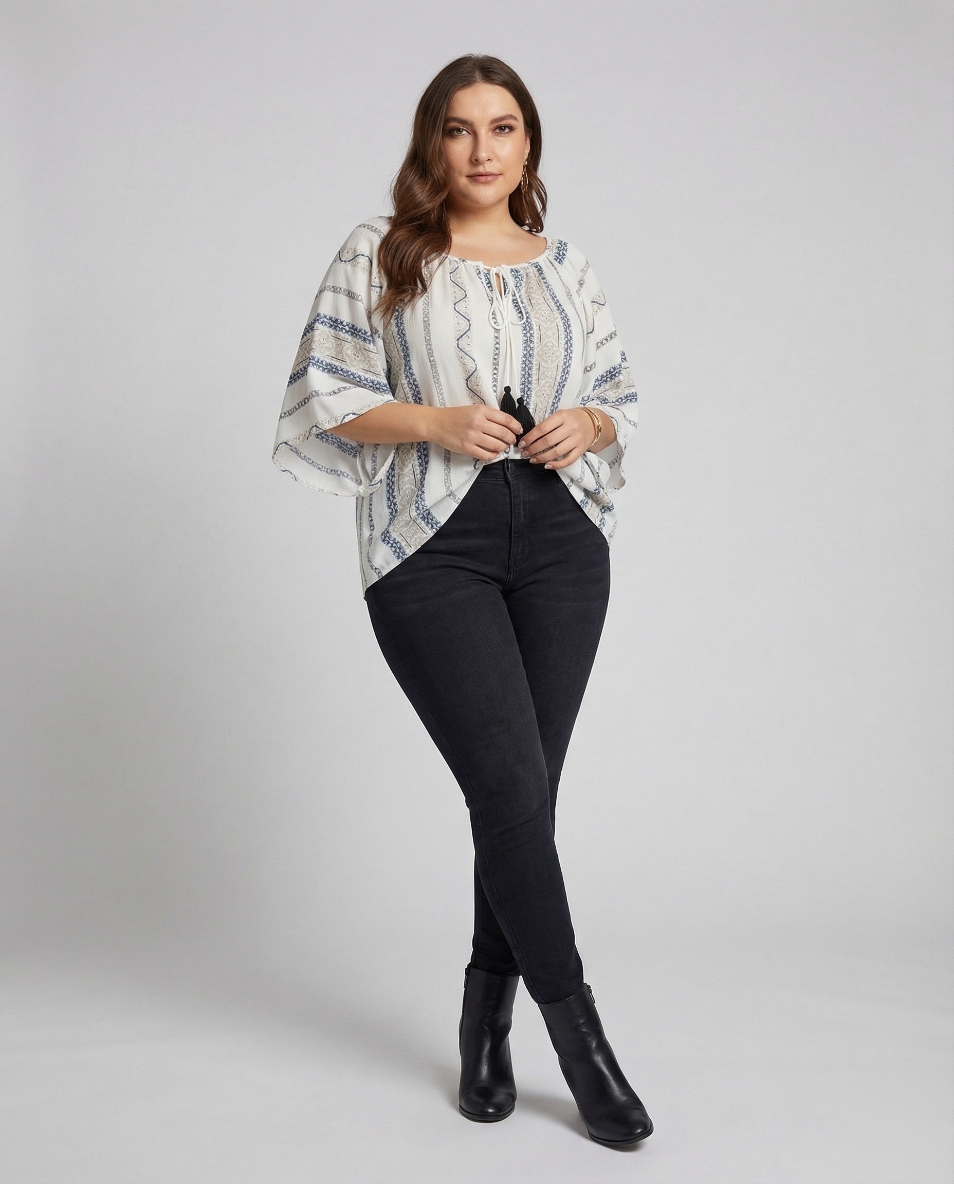 Damen Tunika Boho-Stil Kordelzug Quasten - Eveloria