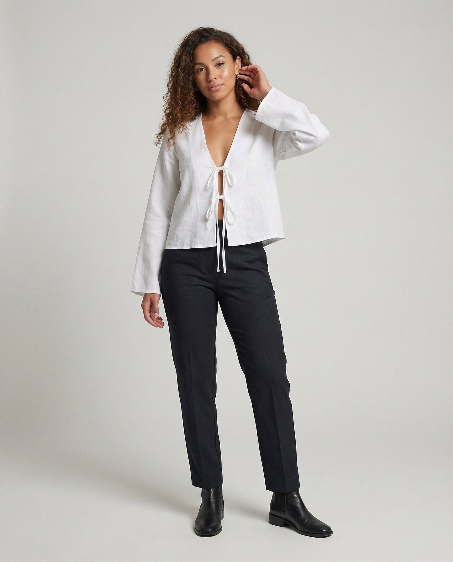 Damen Bindebluse Doppelknoten V-Ausschnitt - Eveloria