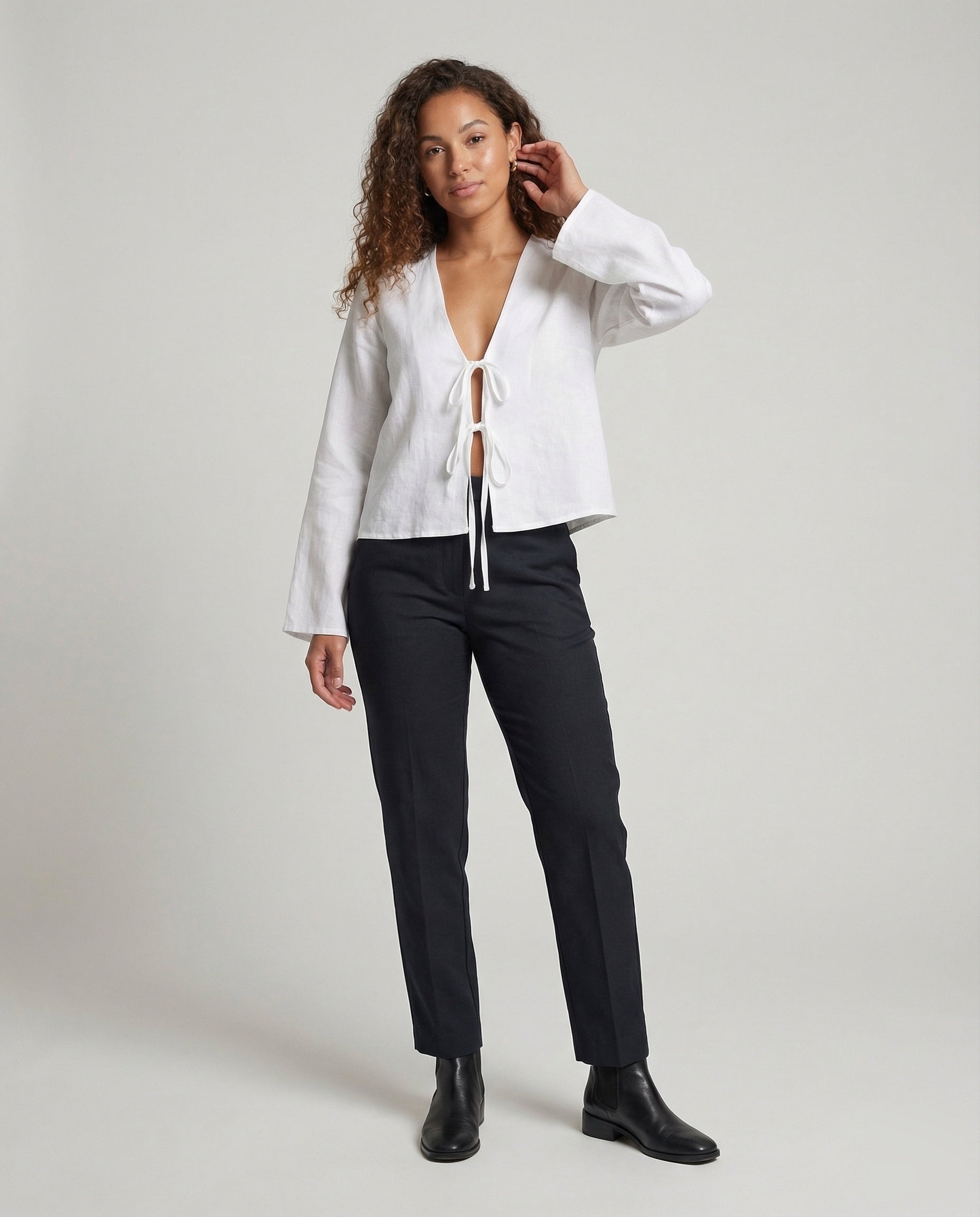 Damen Bindebluse Doppelknoten V-Ausschnitt - Eveloria