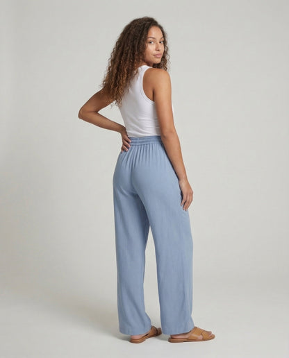 Damen Palazzo-Hose Leinenoptik mit Tunnelzugbund