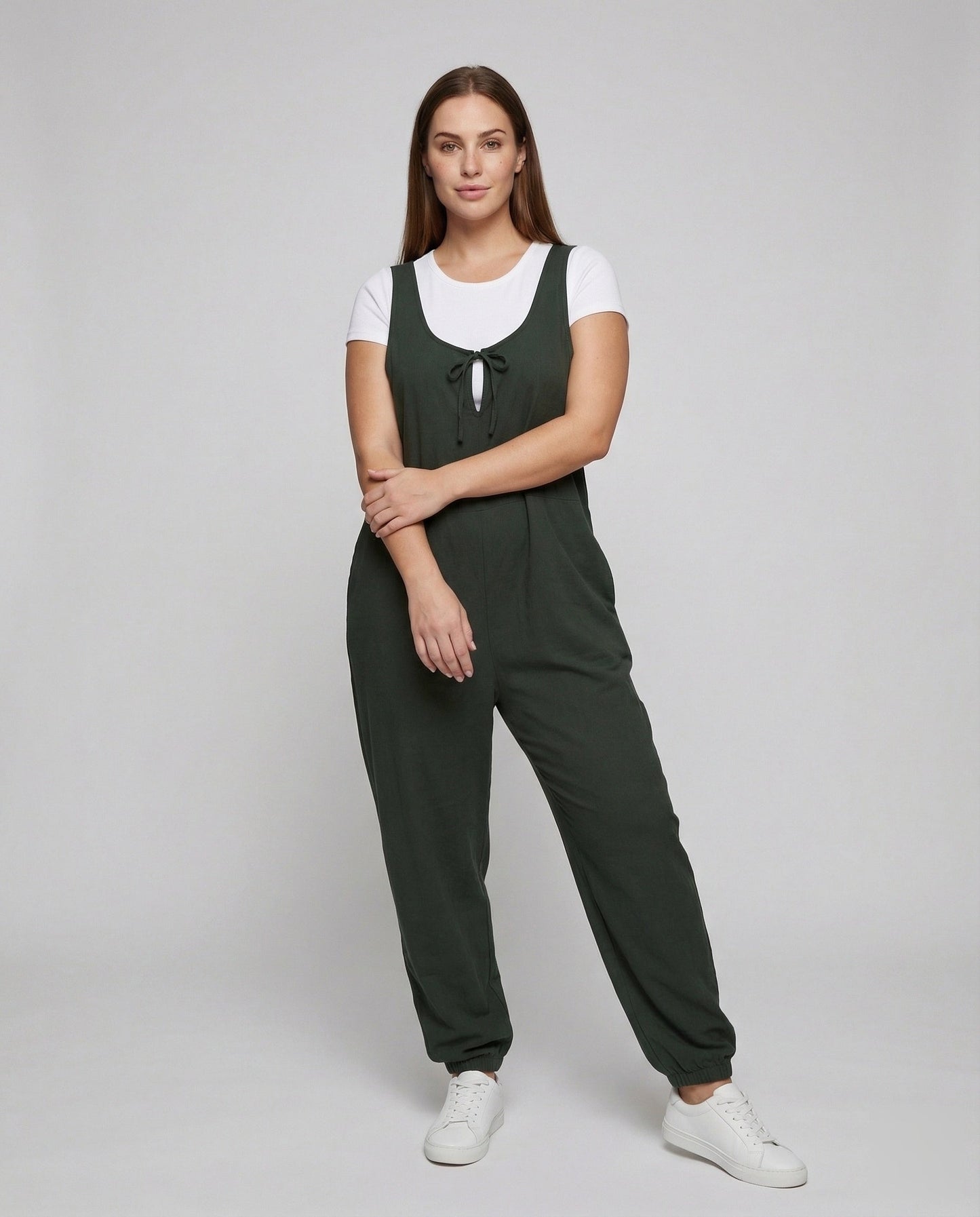 Damen Leinenlook-Overall Tiefer Schritt - Eveloria