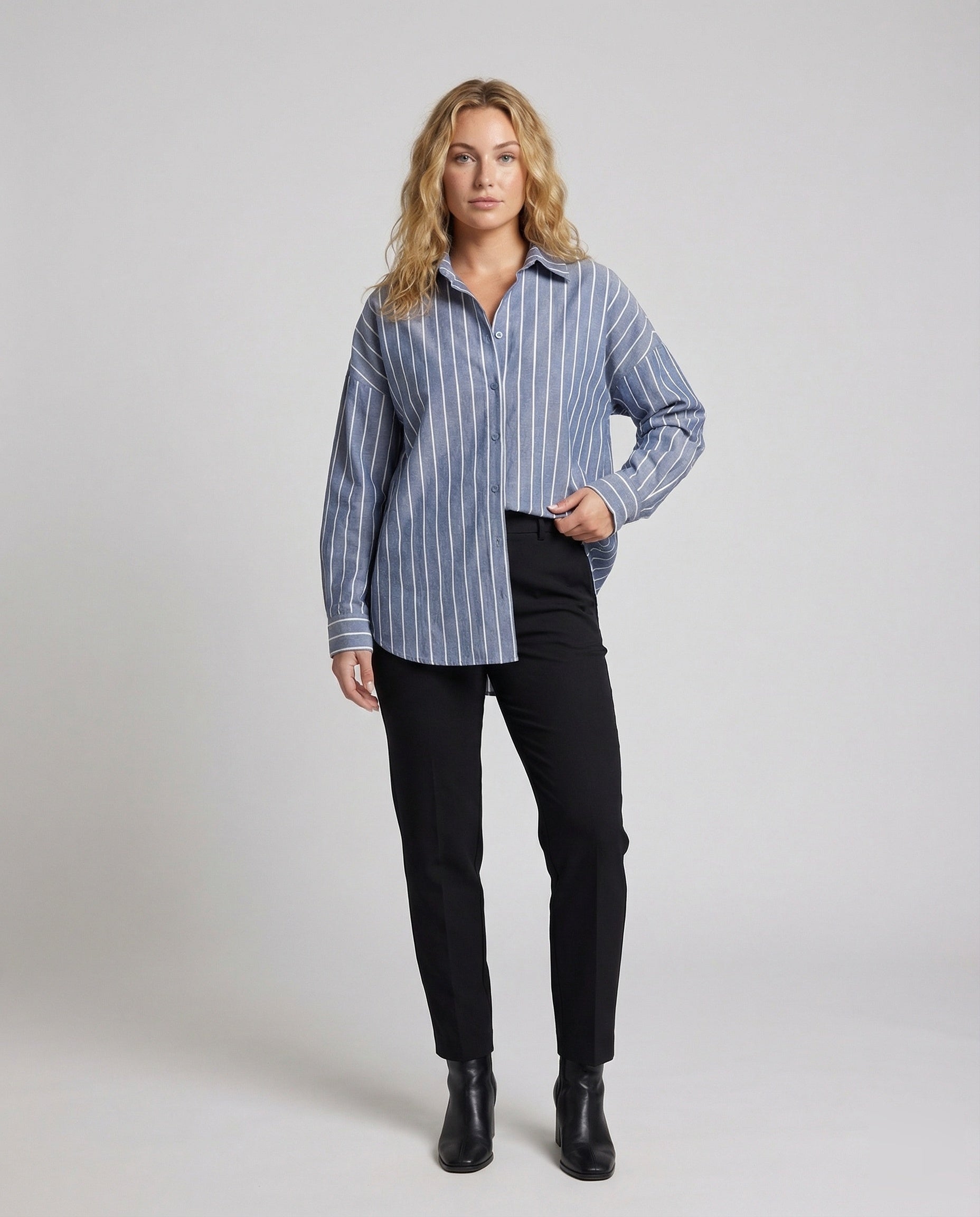 Damen Oversize Bluse Vertikale Streifen - Eveloria