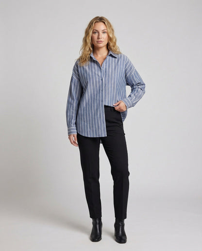 Damen Oversize Bluse Vertikale Streifen - Eveloria