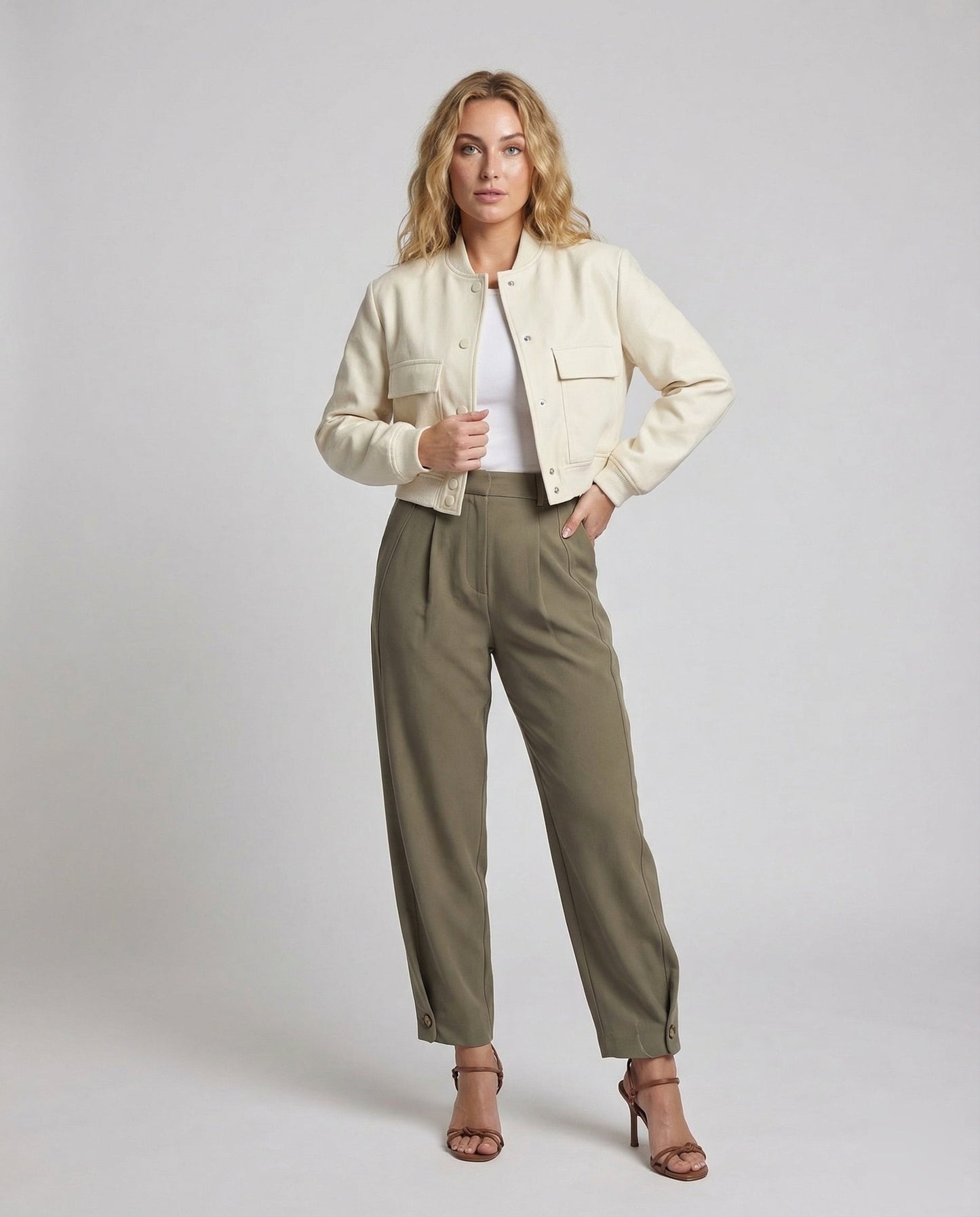 Damen Paperbag-Hose Saum-Knopf dunkel - Eveloria