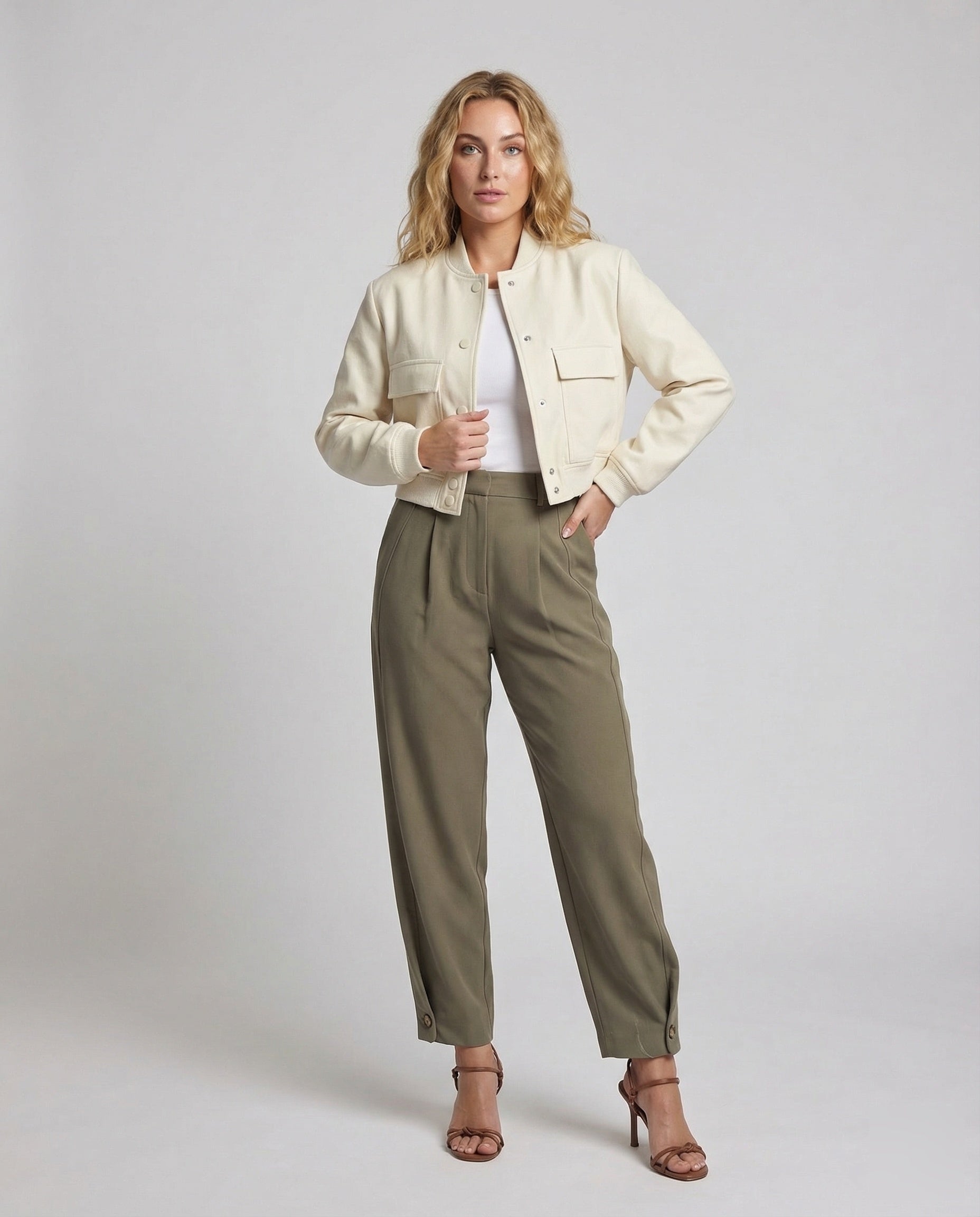 Damen Paperbag-Hose Saum-Knopf dunkel - Eveloria