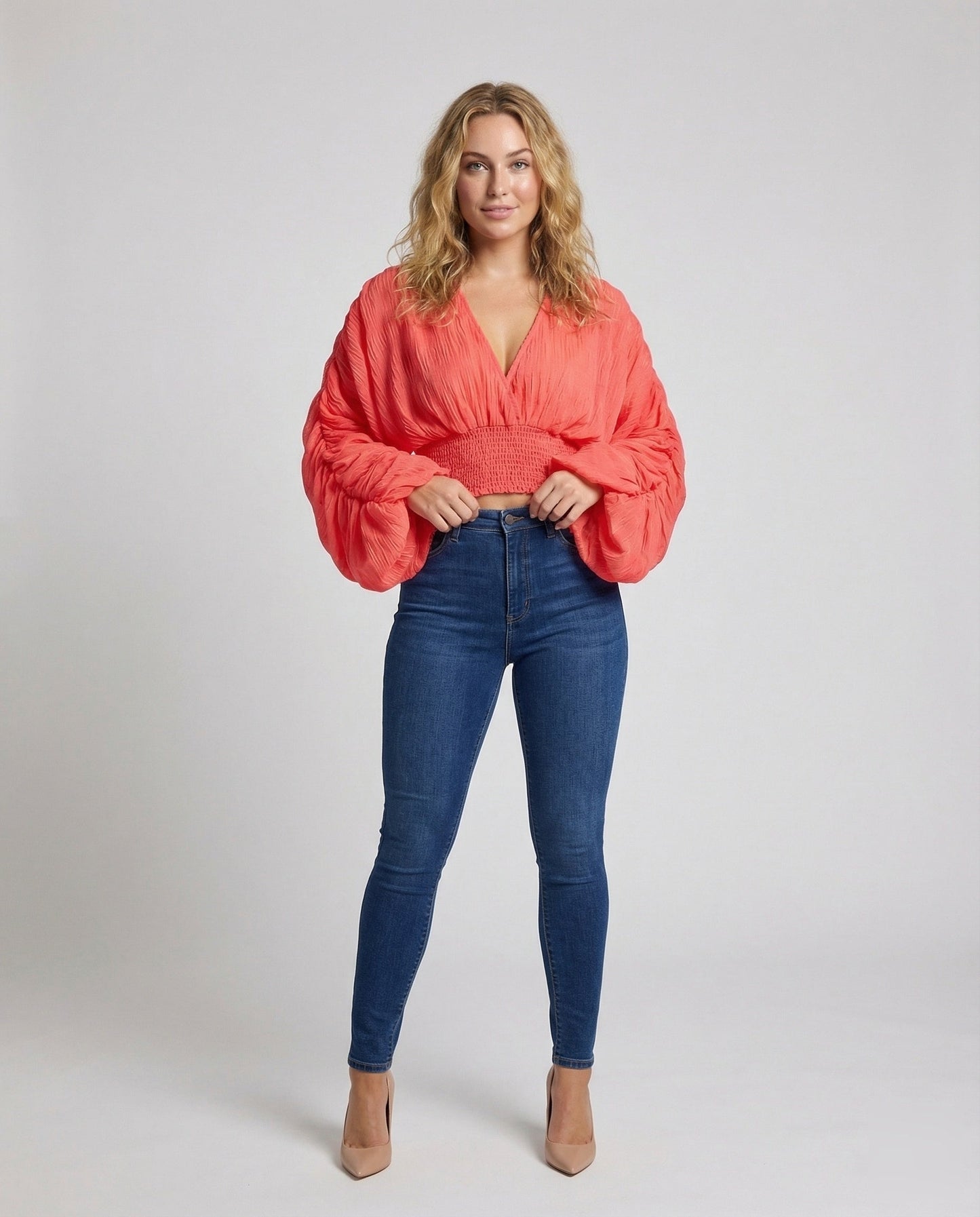 Damen Crop- Plissiert Smock-Taillenbund - Eveloria