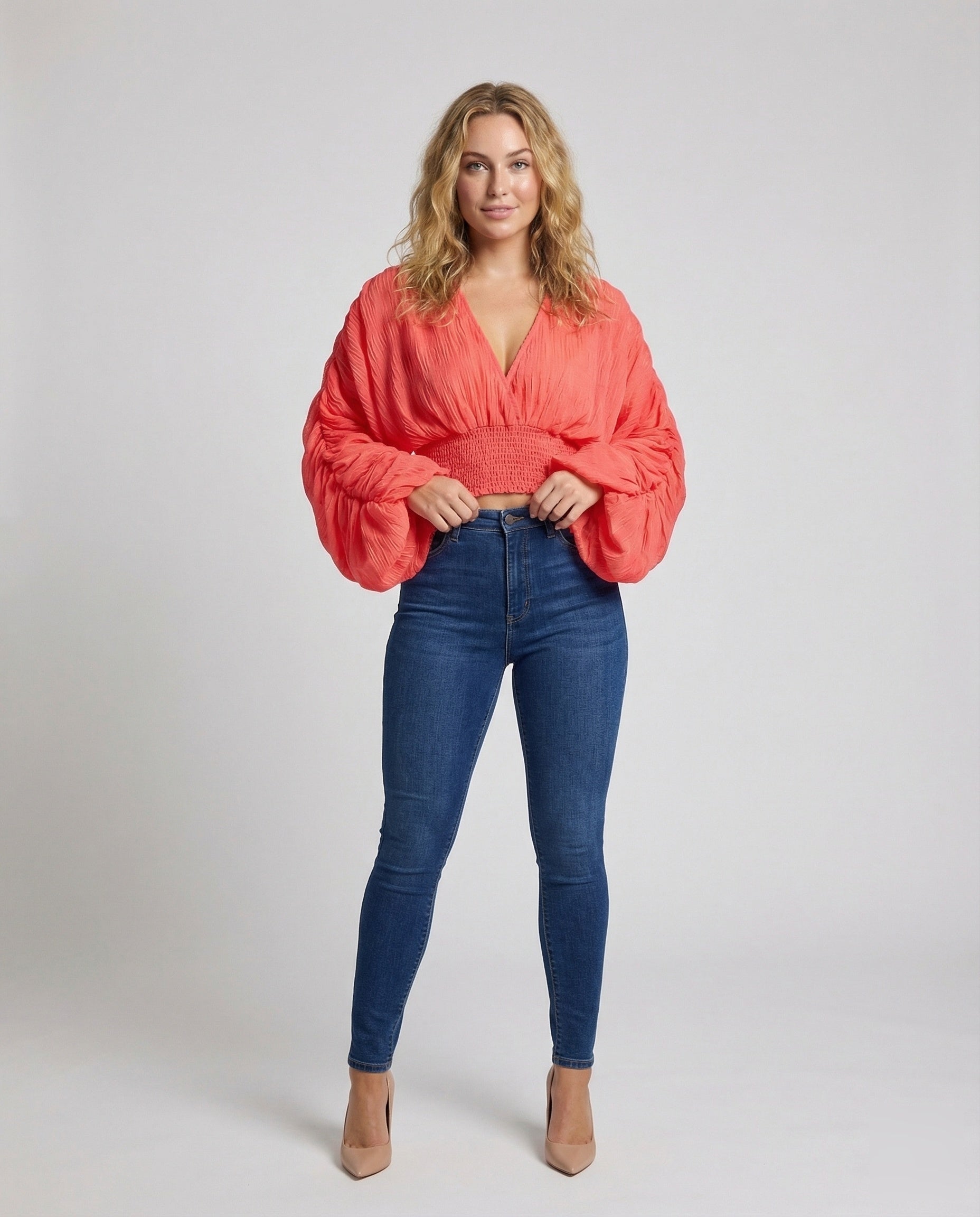 Damen Crop- Plissiert Smock-Taillenbund - Eveloria