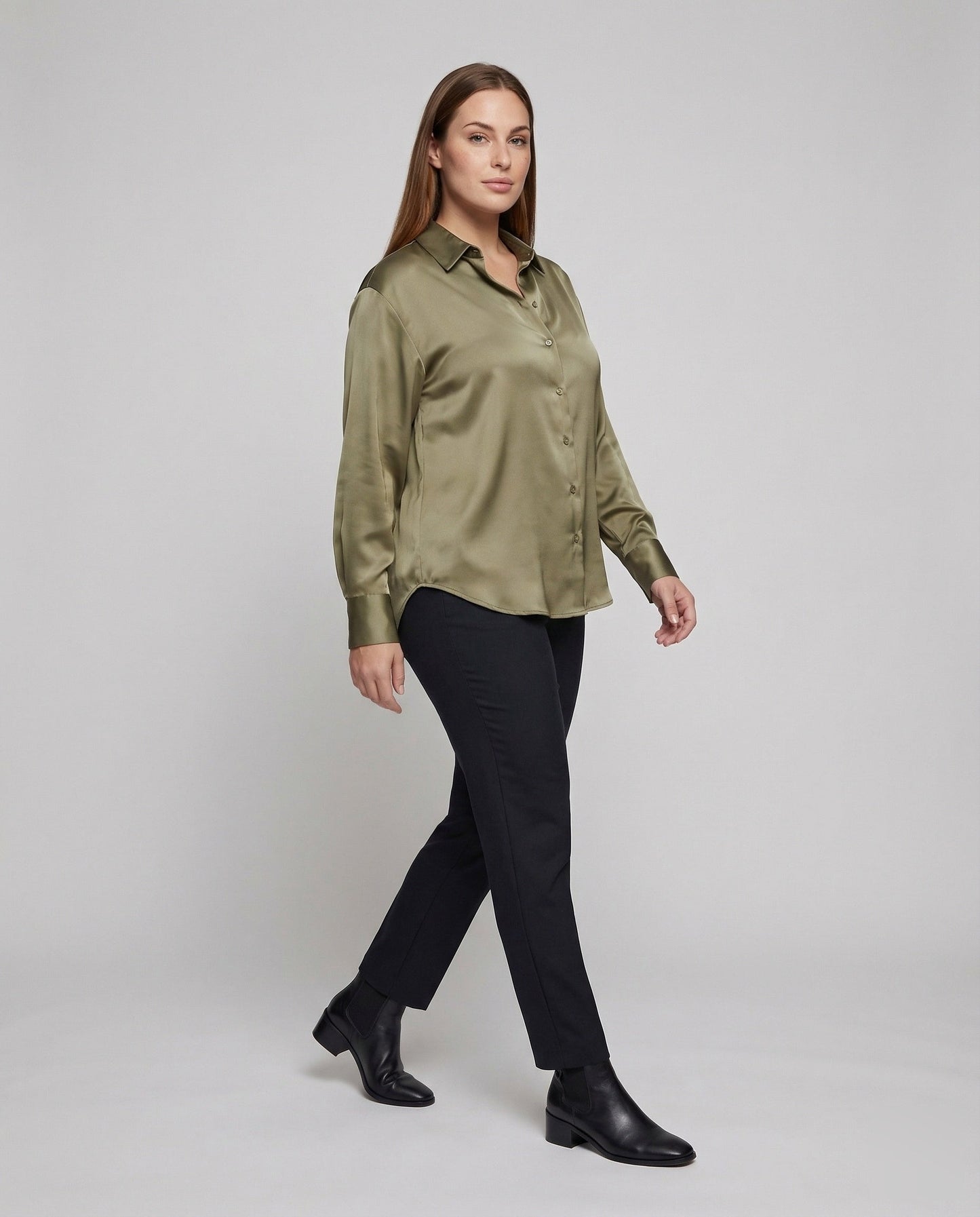 Damen Satin Bluse Verlängerter Rücken Schwarz - Eveloria