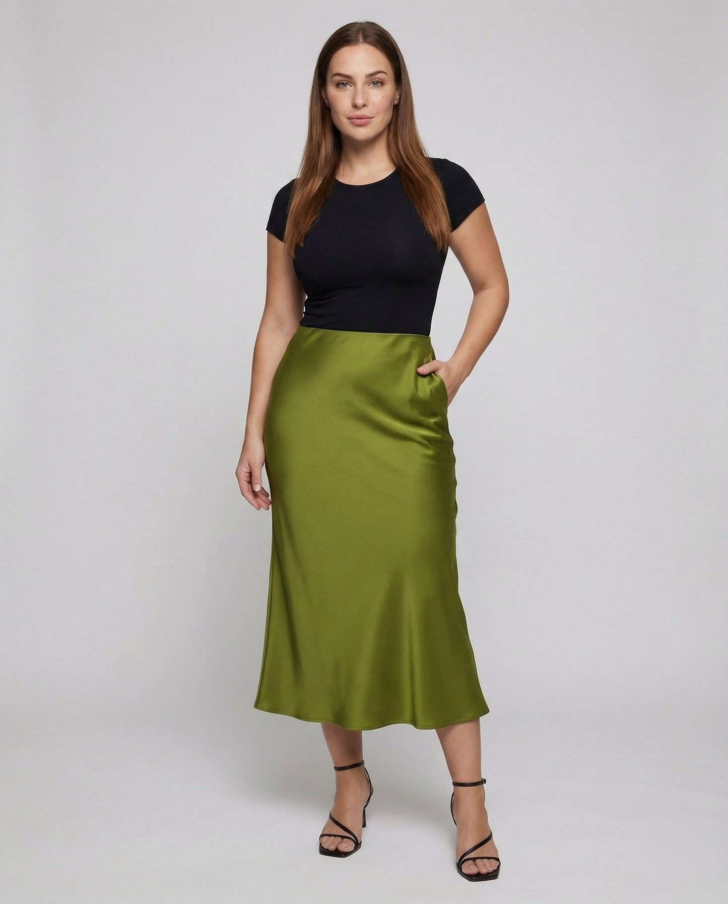 Damen Maxirock Satin A-Linie Fließend Schwarz - Eveloria