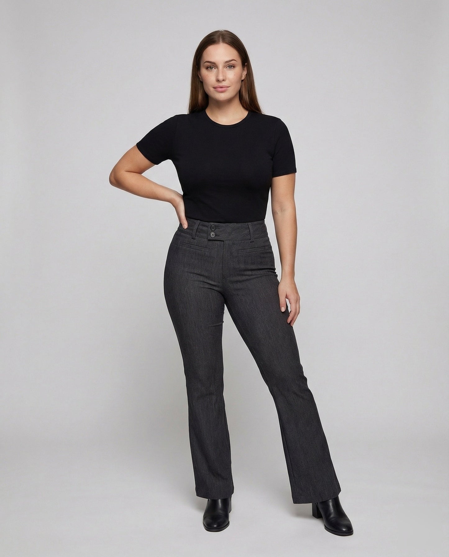 Damen Stoffhose Doppelknopf Paspeltaschen - Eveloria