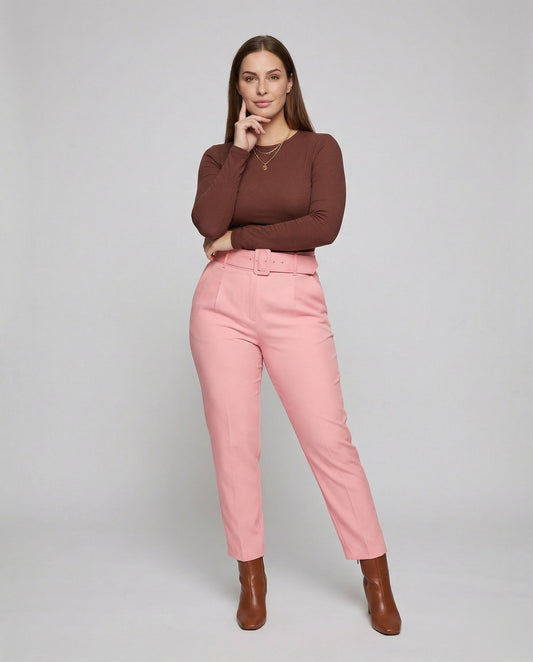 Damen Bundfaltenhose mit Taillengürtel Konisch - Eveloria